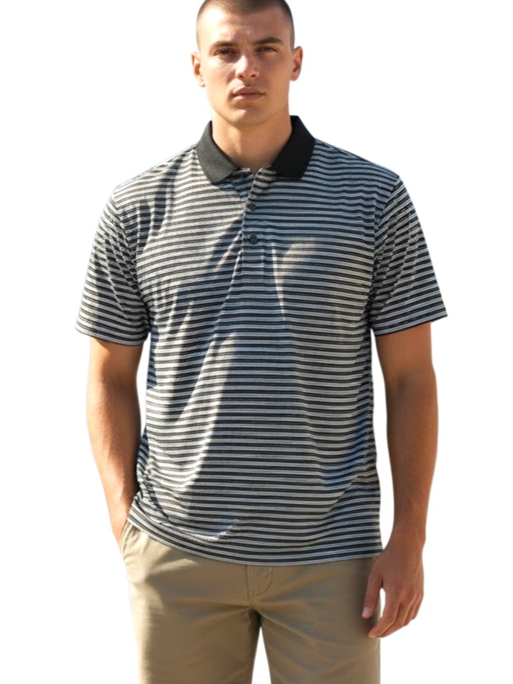 FootJoy Black/Blue/White Stripe Golf Polo Shirt (M)
